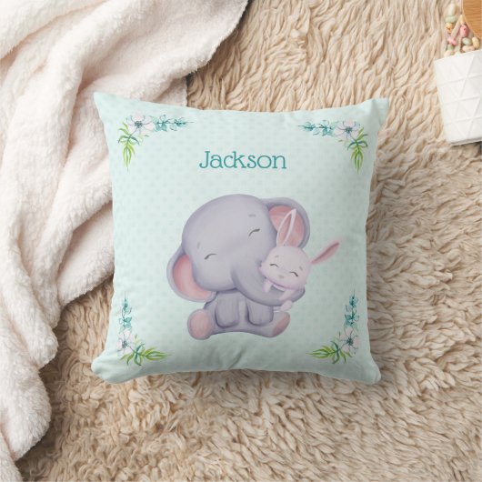 Baby Grey Elephant et lapin lapin Jeter oreiller (Couverture)