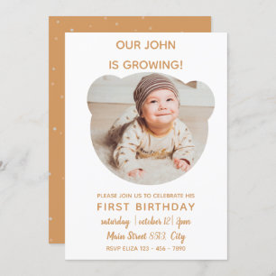 Baby groeit - Beer Foto Lijst Uitnodiging