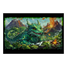 Baby Groene Hawaïaanse Vuurdraak & Vulkanen Perfect Poster
