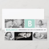 Baby Groot Initiaal 5 Multi Photo Mint Groene Gebo Aankondiging (Voorkant / Achterkant)