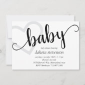 Baby-hart | Classic Zwart Script Douche of Reveal Kaart (Voorkant)