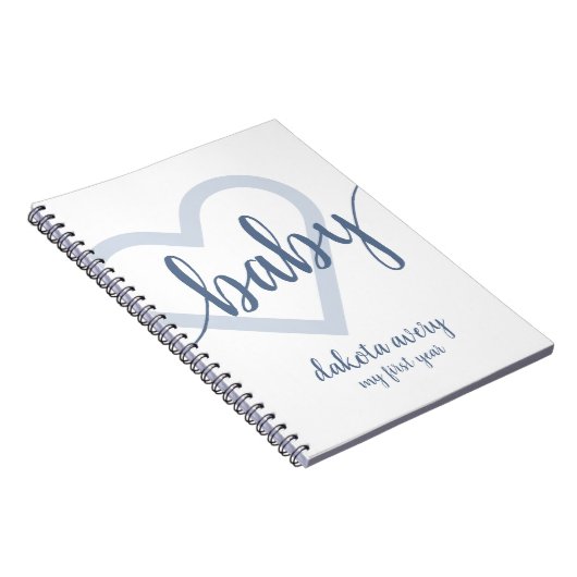 Baby-hart | Dusty Slate Blue Flourish Script Notitieboek (Rechterzijde)