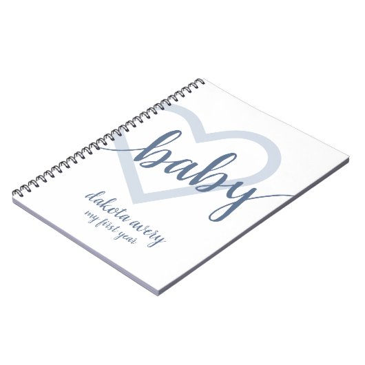 Baby-hart | Dusty Slate Blue Flourish Script Notitieboek (Linkerzijde)