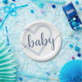 Baby-hart | Dusty Slate Blue Flourish Script Papieren Bordje (Feest)