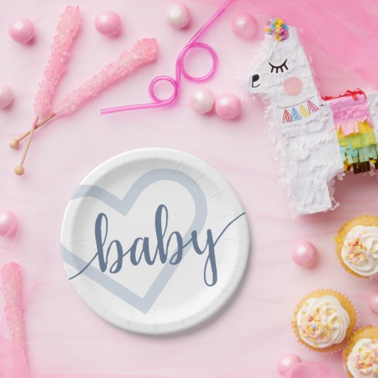 Baby-hart | Dusty Slate Blue Flourish Script Papieren Bordje (Feest)