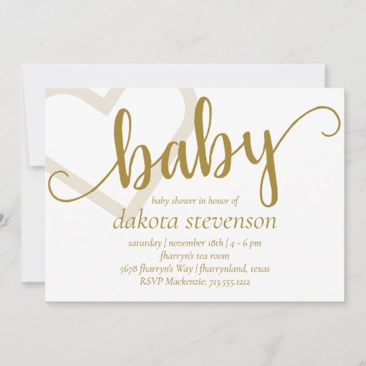 Baby-hart | Elegant Goud Script Douche of Reveal Kaart (Voorkant)