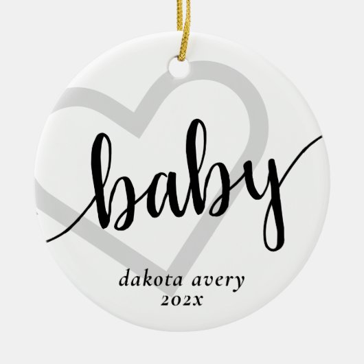 Baby-hart | Klassiek zwart bloeien script Keramisch Ornament (Voorkant)