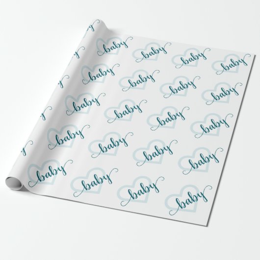 Baby Heart | Blauwgroen Midnight Green Flourish-sc Cadeaupapier (Uitgerold)