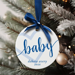 Baby Heart Cerulean Blue Classic Flourish Script Keramisch Ornament