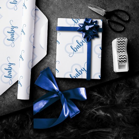 Baby Heart | Cerulean Blue Flourish Script Douche Cadeaupapier