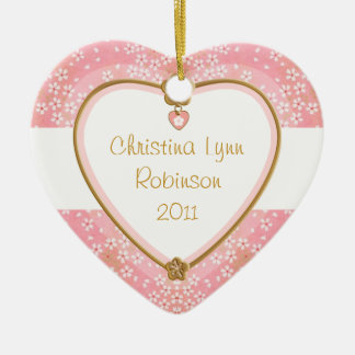 Baby Heart Photo Lijst - Roze Floral Keramisch Ornament