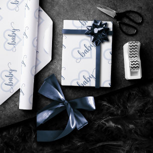 Baby Heart Slate Dusty Blue Flourish Script Cadeaupapier