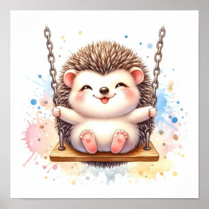 Baby Hedgehog Nursery Waterverf Woodland Animal Poster
