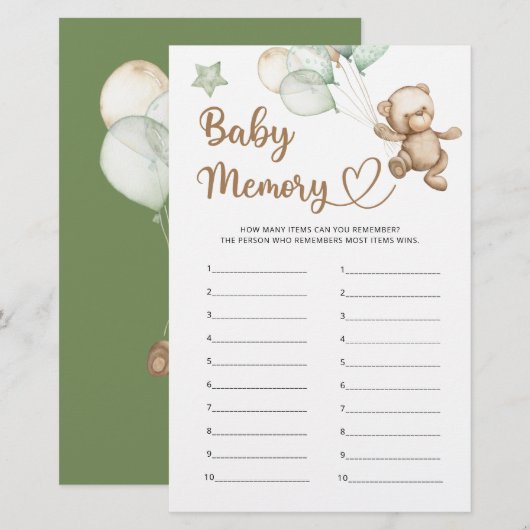 Baby Herinnering Teddybeer Baby Shower (Voorkant / Achterkant)