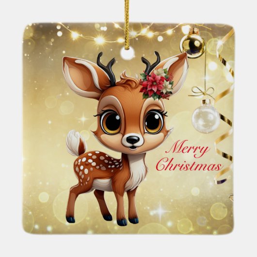 Baby Herten, Fawn, Doe, rendieren🦌 🎄Vrolijk kers Keramisch Ornament (Achterkant)