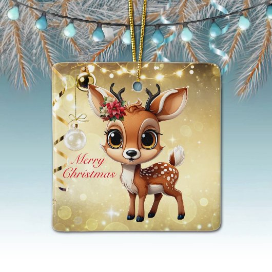 Baby Herten, Fawn, Doe, rendieren🦌 🎄Vrolijk kers Keramisch Ornament