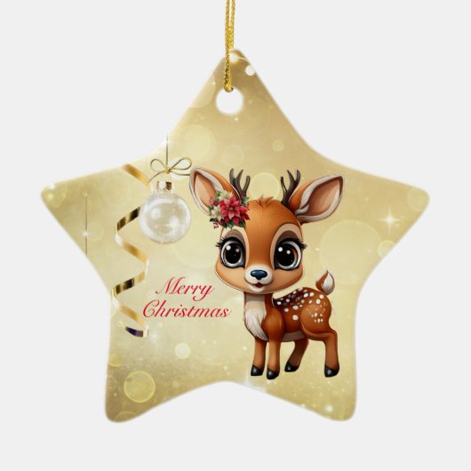 Baby Herten, Fawn, Doe, rendieren🦌 🎄Vrolijk kers Keramisch Ornament (Voorkant)
