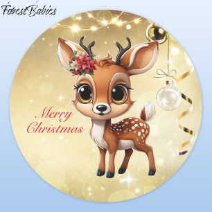 Baby Herten, Fawn, Doe, rendieren🦌 🎄Vrolijk kers Ronde Sticker