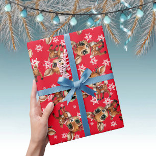 Baby Herten, Fawn, Doe, rendieren🦌🎄rood, sneeuwv Cadeaupapier