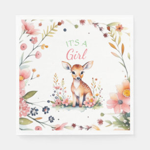 Baby Herten in Bloemen   Het is een meisje Baby sh Servet
