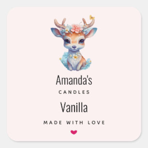 Baby Herten met Antlers en Bloemen Kaars Business Vierkante Sticker