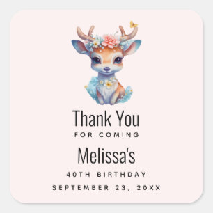 Baby Herten met geweien en bloemen Verjaardag Beda Vierkante Sticker