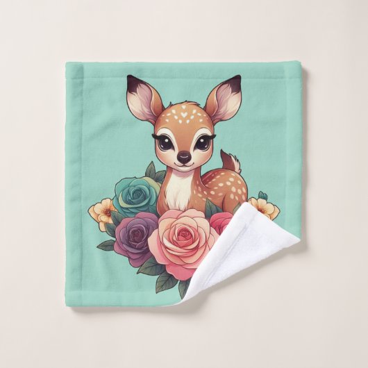 Baby Herten met Rozen en groen gebladerte Bad Handdoek (Wasdoekje)
