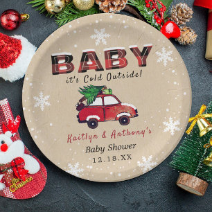 Baby Het is buiten koud   KerstBaby shower Papieren Bordje