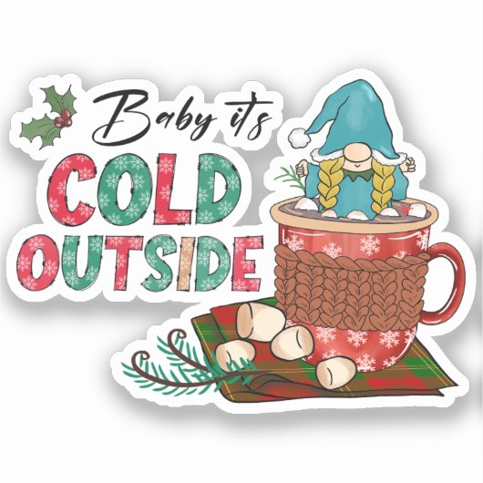 Baby Het is buiten koud | Kerstgnoom Sticker (Voorkant)