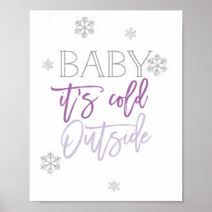 Baby Het is buiten koud Zilver Glitter Paars Poster