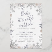 Baby Het is Cold Blush Snowflake Baby shower Folie Uitnodiging (Voorkant)
