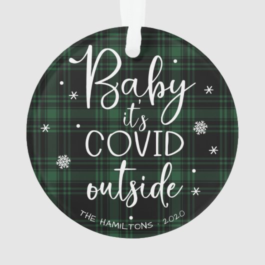 Baby Het is Covid Buiten Grappig Kerstgroen Ornament (achterkant)