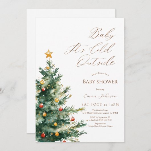 Baby het is koud buiten Christmas Tree Baby shower Bedankkaart (Voorkant / Achterkant)