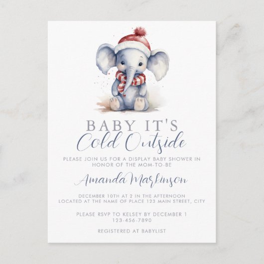 Baby Het is koud buiten de olifant kerstdouche Briefkaart (Voorkant)