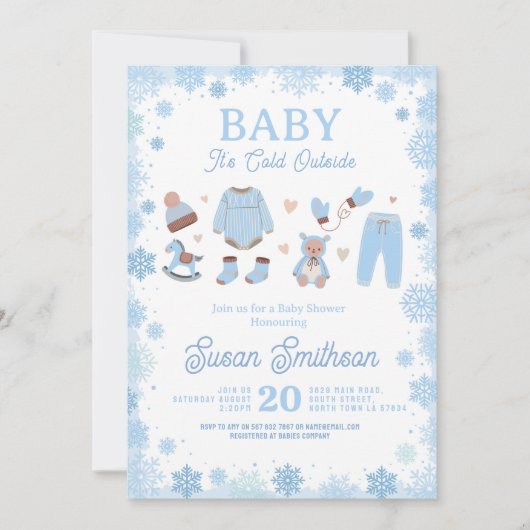 Baby Het is koud buiten Douche Blue Boys Winter Kaart (Voorkant)