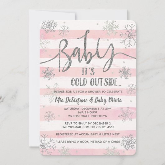 Baby Het is koud Buiten Douche Uitnodiging Meisje  (Voorkant)