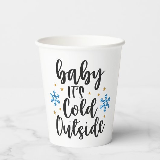Baby Het is koud buiten Elegant Script Snowflake Papieren Bekers (Achterkant)