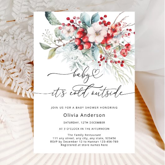 Baby het is koud buiten Frosty Floral Baby shower Kaart