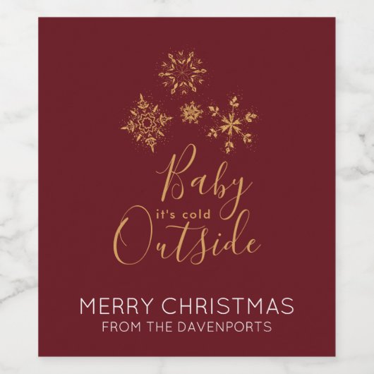 Baby het is koud buiten Golden Snowflakes Wijn Etiket (Enkel label)