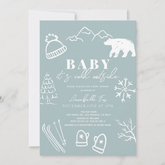 Baby Het is koud buiten handgetekend blauw Baby sh Kaart (Voorkant)