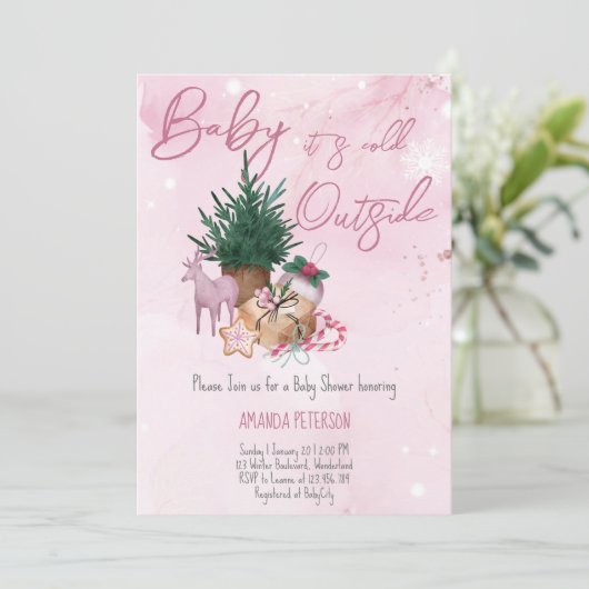 Baby Het is Koud Buiten het winterwoud meisje Kaart (Staand voorkant)