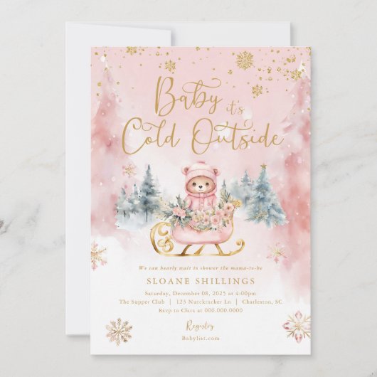 Baby Het is koud buiten Kerst Beer Baby shower Kaart (Voorkant)