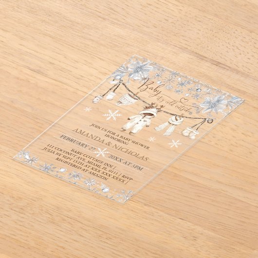 Baby Het is koud buiten kleding Baby shower Acryl Uitnodigingen (Laagn)