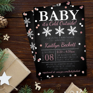 Baby het is koud buiten Meisjes Winter Babyborrel Folie Uitnodiging