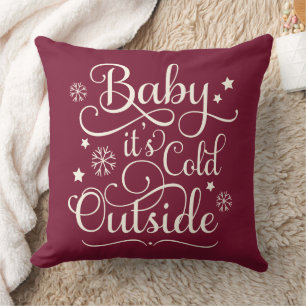Baby het is koud buiten Merlot Rood Script Kerst Kussen
