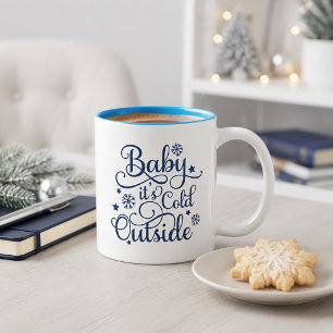 Baby het is koud buiten Navy Script Vakantie Tweekleurige Koffiemok