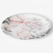 Baby Het is koud buiten Pink Bow Baby shower Papieren Bordje (Gekanteld)