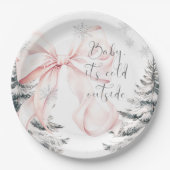 Baby Het is koud buiten Pink Bow Baby shower Papieren Bordje (Voorkant)