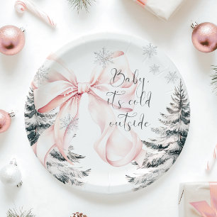 Baby Het is koud buiten Pink Bow Baby shower Papieren Bordje