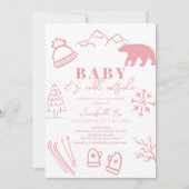 Baby Het is koud buiten Pink Girl Ski Baby shower Kaart (Voorkant)